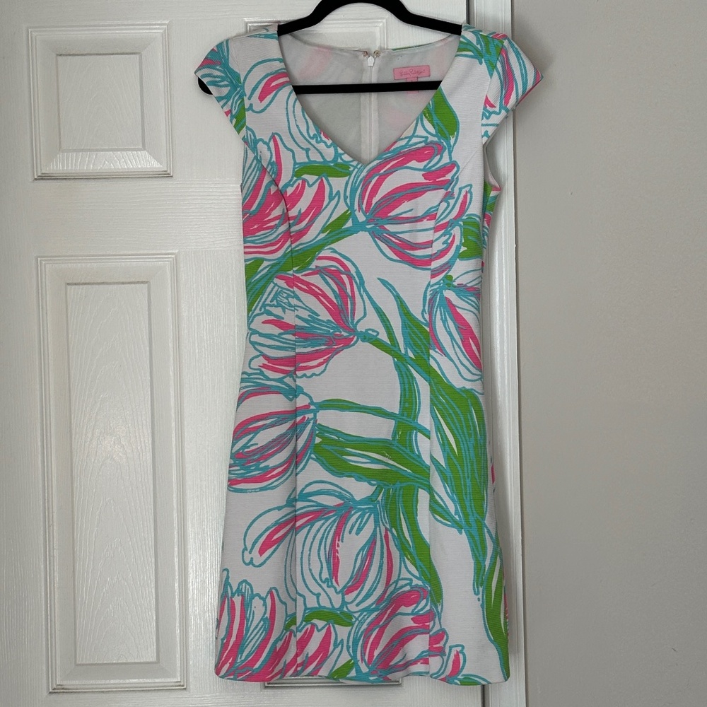 Lilly Pulitzer Pink and Green Floral Midi Dress